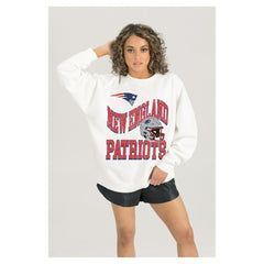 New England Patriots Gameday Couture Women's Oversized Hard Earned Premium Fleece Pullover Sweatshirt