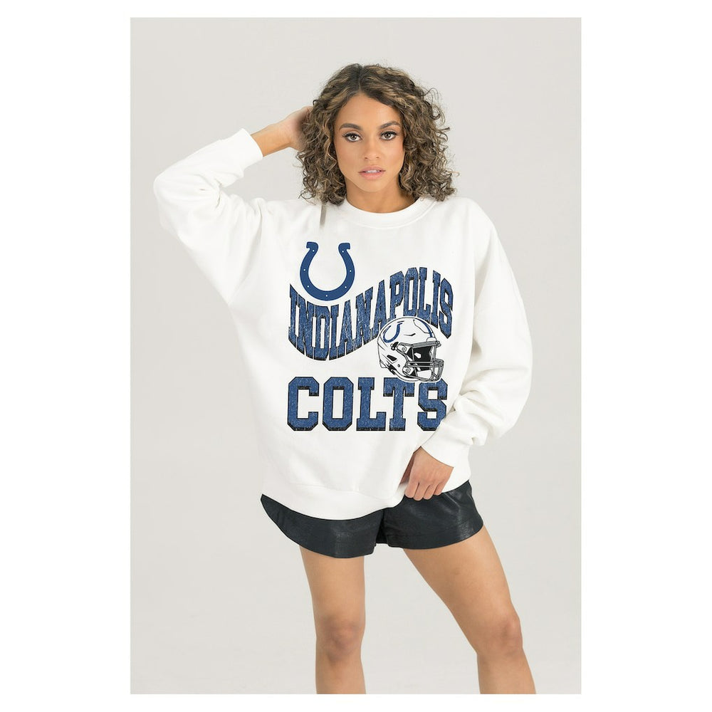 Indianapolis Colts Gameday Couture Women's Oversized Hard Earned Premium Fleece Pullover Sweatshirt