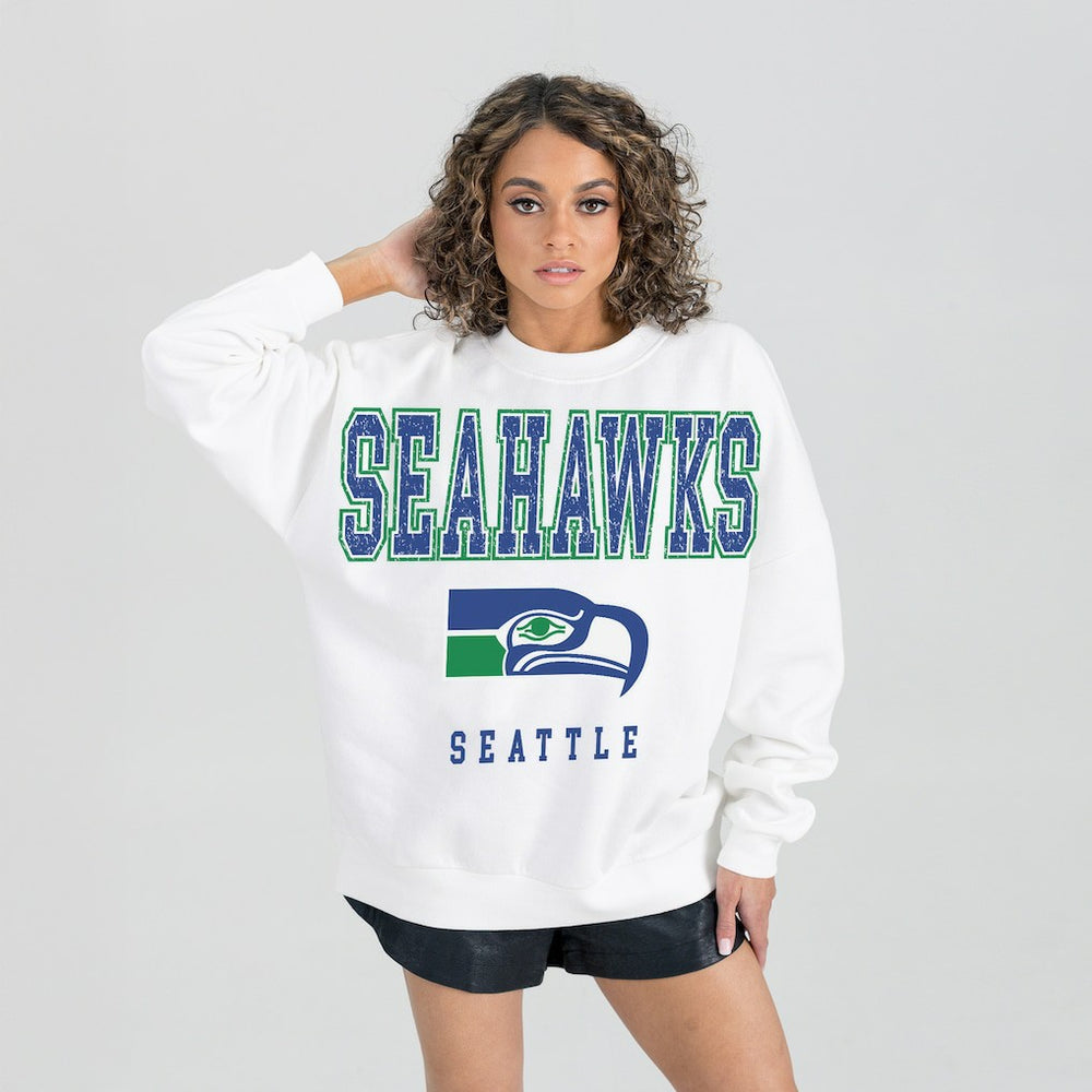 Seattle Seahawks Gameday Couture Women's Classic Sunday Drives Oversized Premium Fleece Pullover Sweatshirt