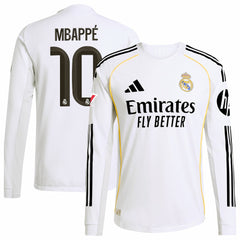 Kylian Mbappé Real Madrid 2025/26 Home Long Sleeve Player Jersey White - Adidas
