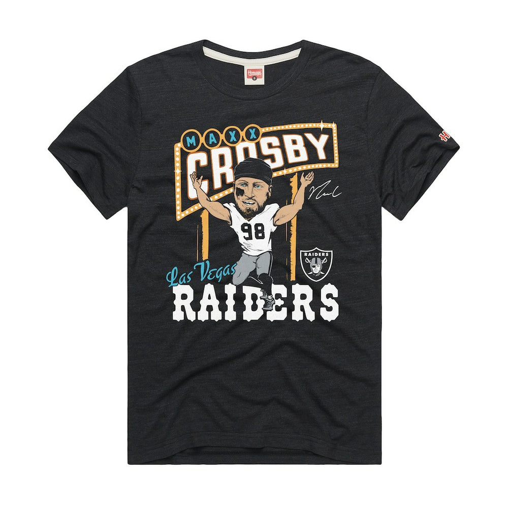 Las Vegas Raiders Maxx Crosby Homage Unisex Caricature Player Graphic Tri-Blend T-Shirt