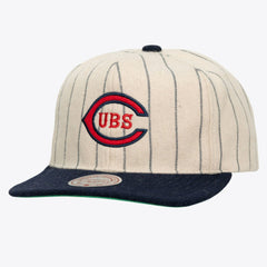 Chicago Cubs Mitchell & Ness Unisex Vintage Ground Melton Wool Pinstripe Adjustable Hat | MLB US