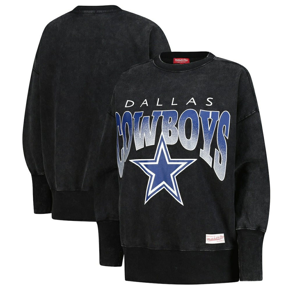 Dallas Cowboys Mitchell & Ness Women's Delineate Mineral Wash Crewneck Sweatshirt