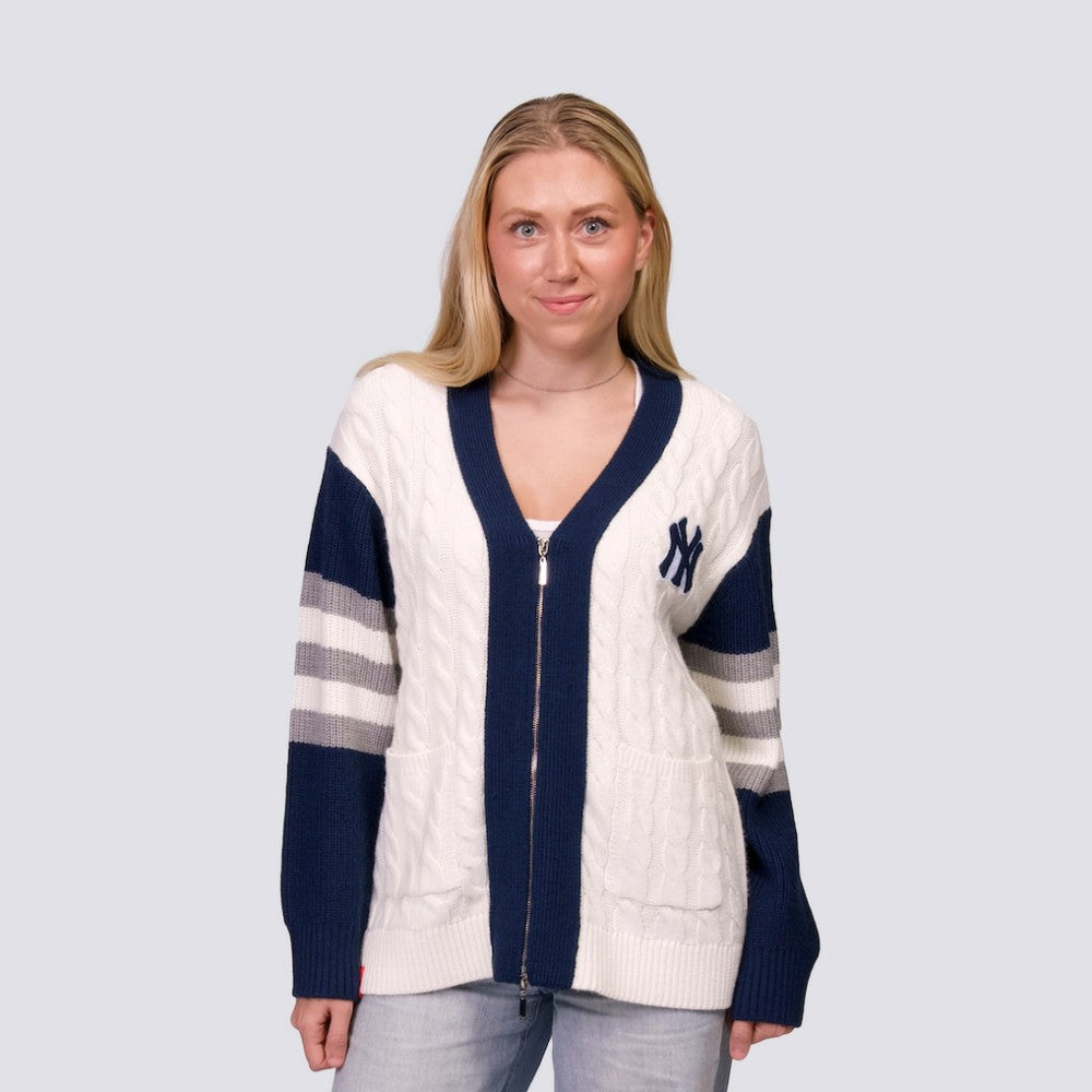 New York Yankees Lusso Women's Shyla Knit V-Neck Full-Zip Sweater | MLB Outlet