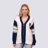 New York Yankees Lusso Women's Shyla Knit V-Neck Full-Zip Sweater | MLB Outlet