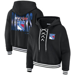 New York Rangers WEAR by Erin Andrews Women's Cropped Lace-Up Hoodie Discount