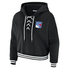 New York Rangers WEAR by Erin Andrews Women's Cropped Lace-Up Hoodie Discount