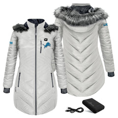 Detroit Lions ActionHeat Women's 5V Battery Heated Long Puffer Full-Zip Hoodie Jacket