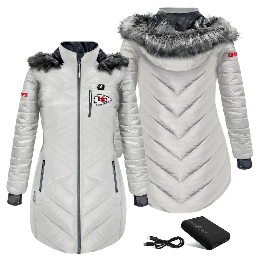 Kansas City Chiefs ActionHeat Women's 5V Battery Heated Long Puffer Full-Zip Hoodie Jacket