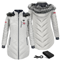 Kansas City Chiefs ActionHeat Women's 5V Battery Heated Long Puffer Full-Zip Hoodie Jacket