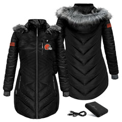 Cleveland Browns ActionHeat Women's 5V Battery Heated Long Puffer Full-Zip Hoodie Jacket