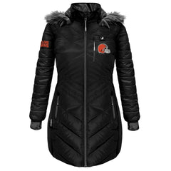 Cleveland Browns ActionHeat Women's 5V Battery Heated Long Puffer Full-Zip Hoodie Jacket