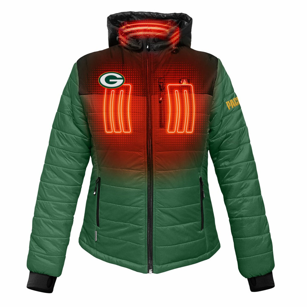 Green Bay Packers ActionHeat Women's 5V Battery Heated Insulated Puffer Full-Zip Jacket