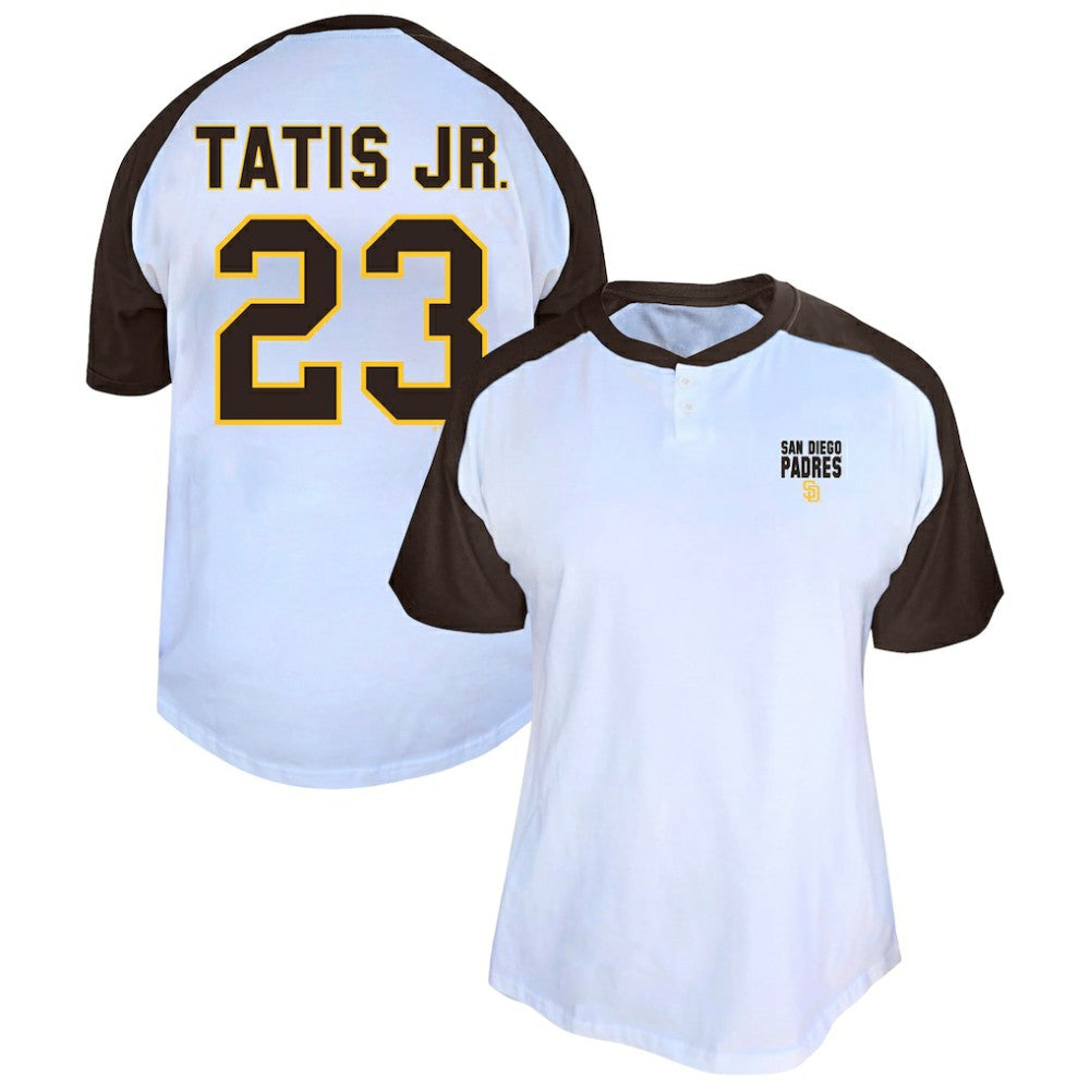 Fernando Tatis Jr. San Diego Padres Profile Women's Plus Size Name & Number Raglan Henley T-Shirt | MLB Sale