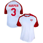 Bryce Harper Philadelphia Phillies Profile Women's Plus Size Name & Number Raglan Henley T-Shirt | MLB Shop