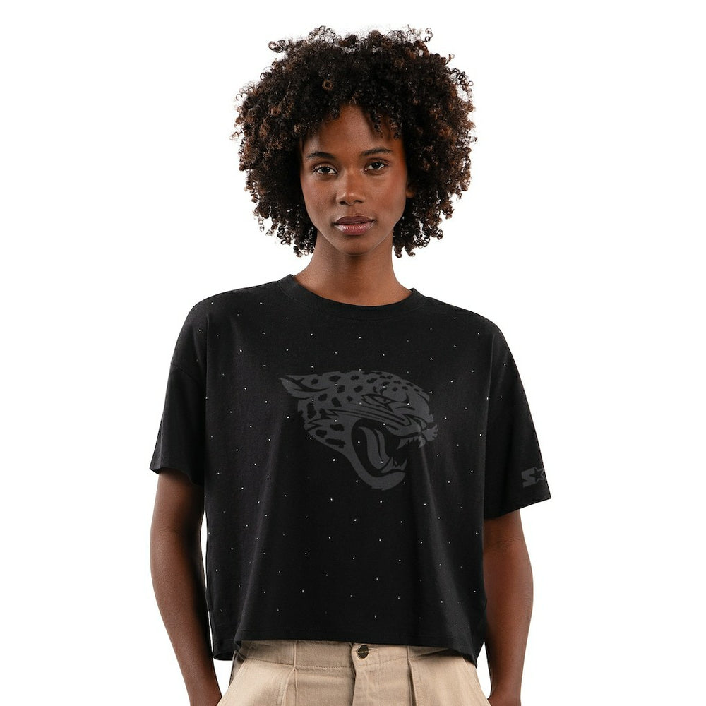Jacksonville Jaguars Starter Women's Rhinestone Sprinkle Boxy Cropped T-Shirt