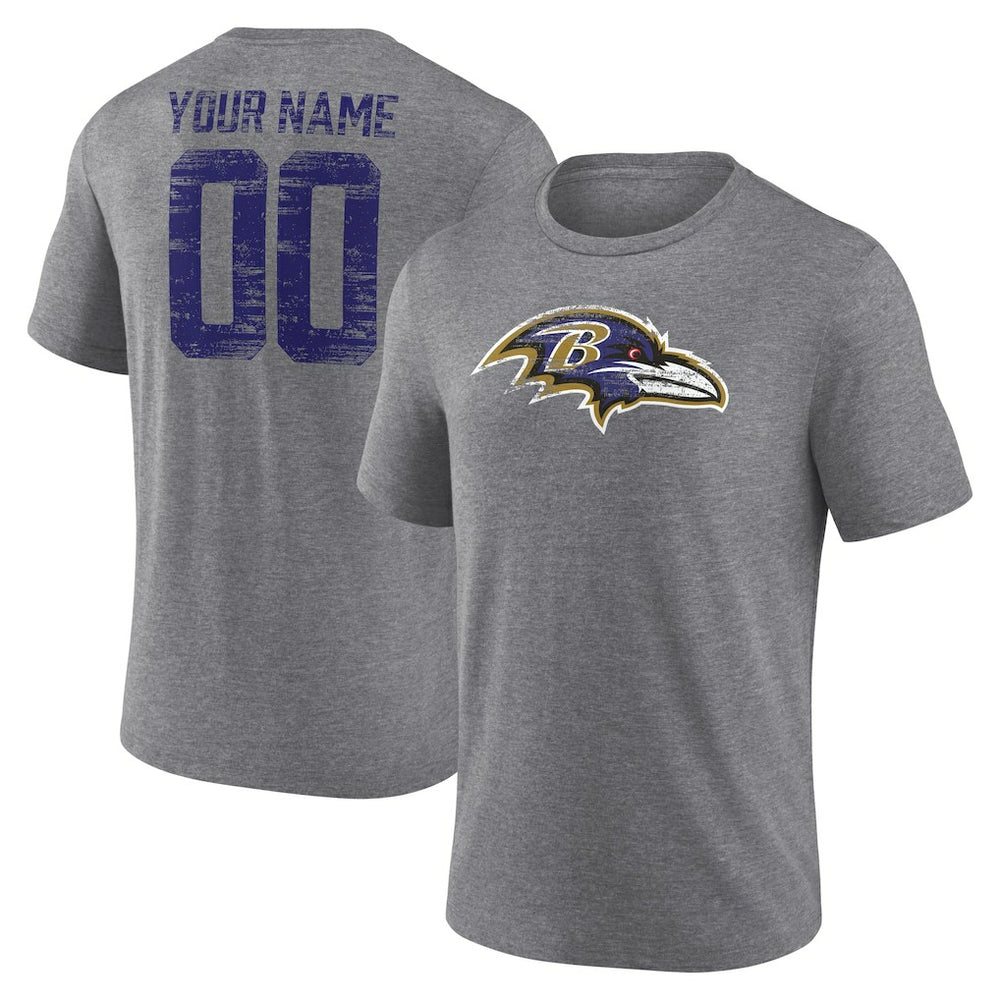 Baltimore Ravens Heritage Custom Name & Number Tri-Blend T-Shirt