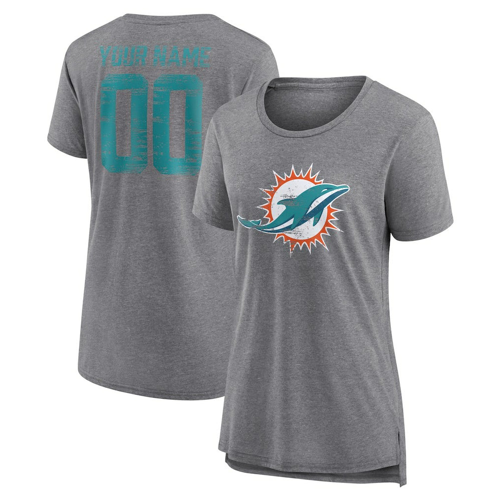 Miami Dolphins Women's Heritage Custom Name & Number Tri-Blend T-Shirt