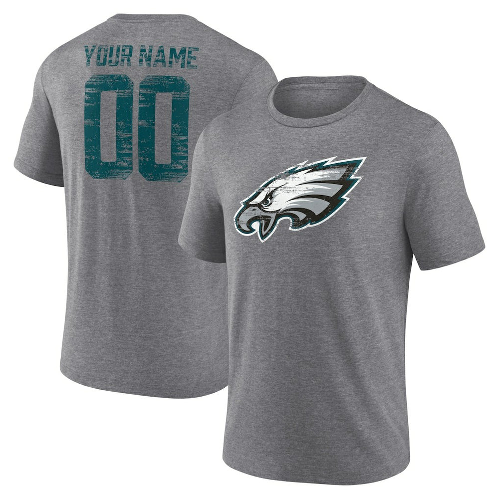 Philadelphia Eagles Heritage Custom Name & Number Tri-Blend T-Shirt