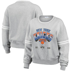 New York Knicks WEAR by Erin Andrews Women's Sleeve Stripe Fleece Crewneck Sweatshirt Online