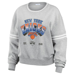 New York Knicks WEAR by Erin Andrews Women's Sleeve Stripe Fleece Crewneck Sweatshirt Online