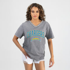 Los Angeles Chargers Gameday Couture Women's Relaxed Iconic Edge Rhinestone V-Neck T-Shirt