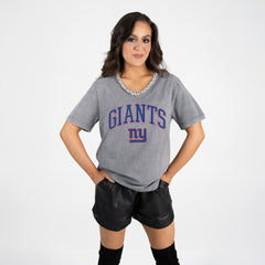 New York Giants Gameday Couture Women's Relaxed Iconic Edge Rhinestone V-Neck T-Shirt