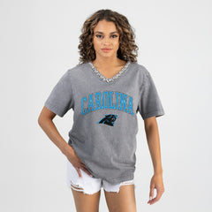 Carolina Panthers Gameday Couture Women's Relaxed Iconic Edge Rhinestone V-Neck T-Shirt