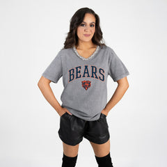 Chicago Bears Gameday Couture Women's Relaxed Iconic Edge Rhinestone V-Neck T-Shirt