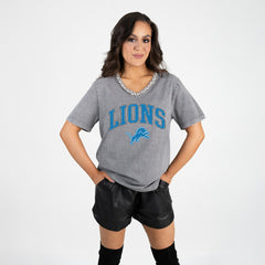 Detroit Lions Gameday Couture Women's Relaxed Iconic Edge Rhinestone V-Neck T-Shirt