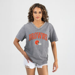 Cleveland Browns Gameday Couture Women's Relaxed Iconic Edge Rhinestone V-Neck T-Shirt