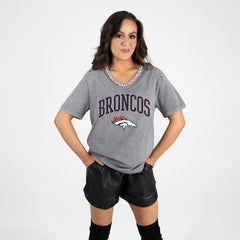 Denver Broncos Gameday Couture Women's Relaxed Iconic Edge Rhinestone V-Neck T-Shirt