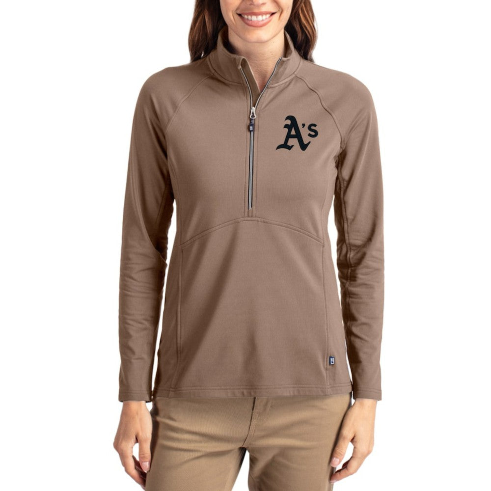 Athletics Cutter & Buck Women's Adapt Eco Knit Stretch Half-Zip Pullover | MLB New