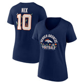 Denver Broncos Bo Nix Women's Floral Name & Number V-Neck T-Shirt
