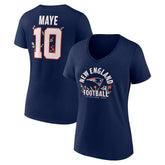 New England Patriots Drake Maye Women's Floral Name & Number V-Neck T-Shirt