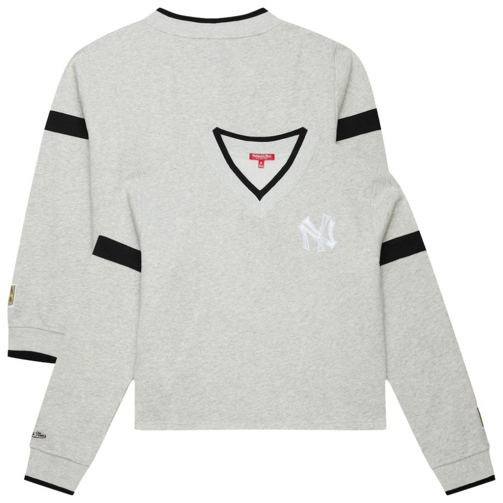 New York Yankees Mitchell & Ness Women's Cooperstown Collection V-Neck Cropped Toggle Sweatshirt | MLB Sale