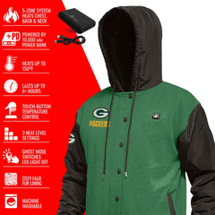 Green Bay Packers ActionHeat 5V Battery Heated Full-Snap Varsity Jacket