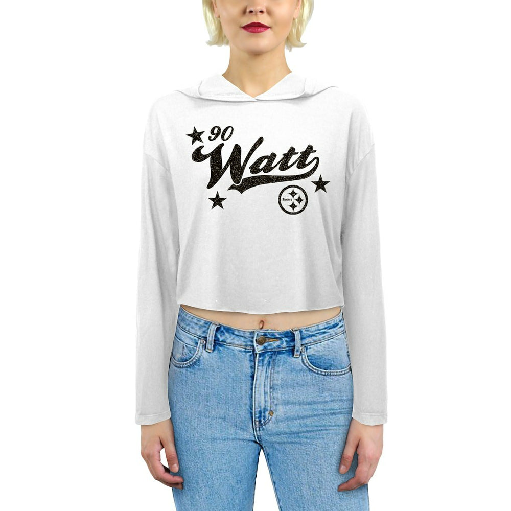 Pittsburgh Steelers T.J. Watt Majestic Threads Women's Glitter Wordmark Hoodie