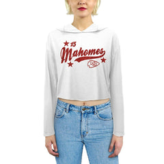 Kansas City Chiefs Patrick Mahomes Majestic Threads Women's Glitter Wordmark Hoodie