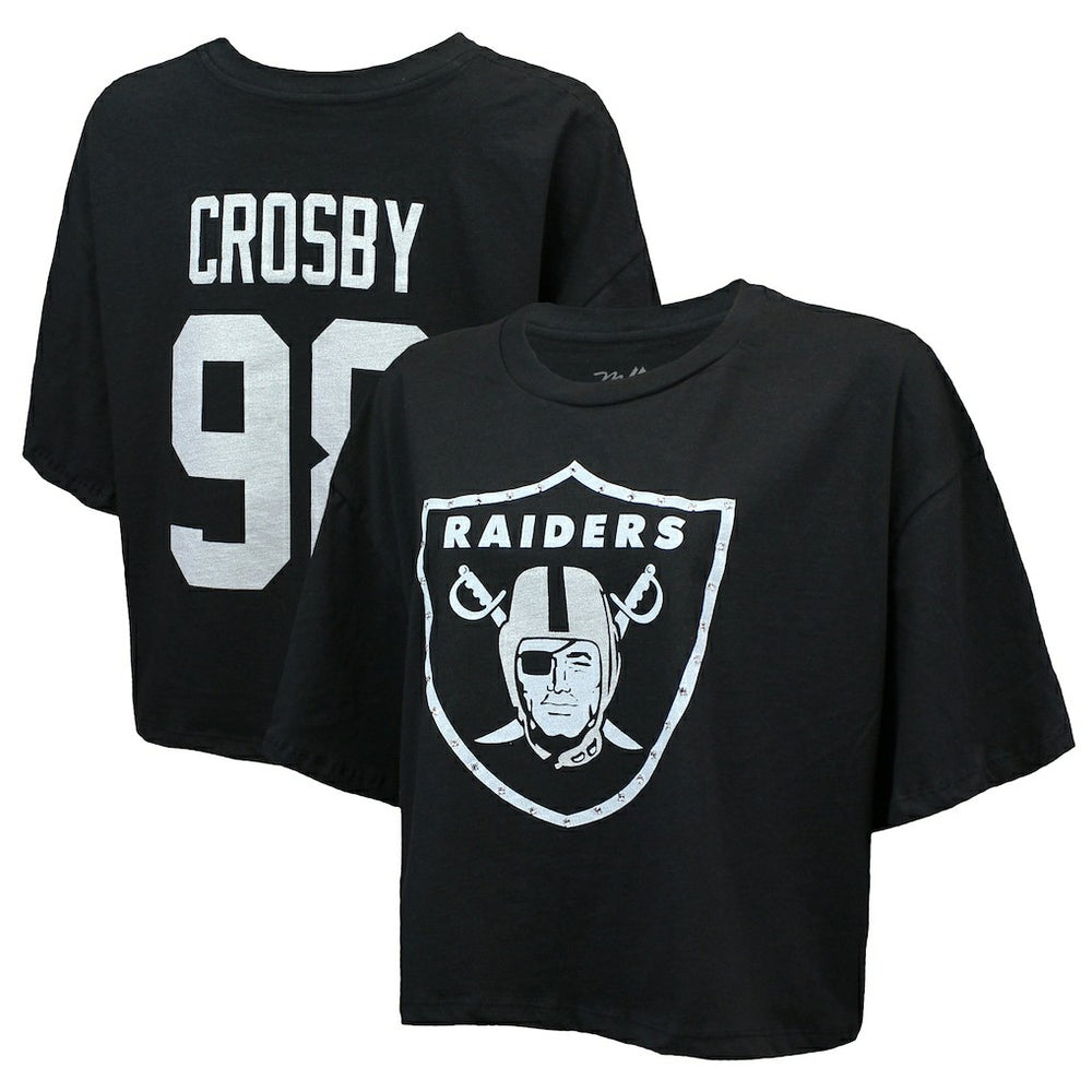Las Vegas Raiders Maxx Crosby Majestic Threads Women's Swarovski Crystals Boxy Cropped Name & Number T-Shirt