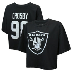Las Vegas Raiders Maxx Crosby Majestic Threads Women's Swarovski Crystals Boxy Cropped Name & Number T-Shirt