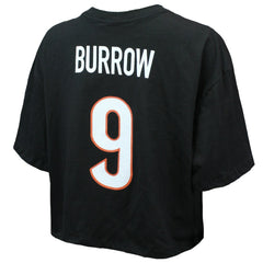 Cincinnati Bengals Joe Burrow Majestic Threads Women's Swarovski Crystals Boxy Cropped Name & Number T-Shirt