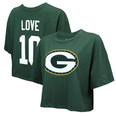 Green Bay Packers Jordan Love Majestic Threads Women's Swarovski Crystals Boxy Cropped Name & Number T-Shirt