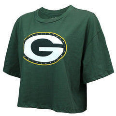 Green Bay Packers Jordan Love Majestic Threads Women's Swarovski Crystals Boxy Cropped Name & Number T-Shirt