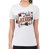 Los Angeles Lakers G-III 4Her by Carl Banks Women's Super-Slim Fit Lightweight Roses Crew Neck T-Shirt Outlet