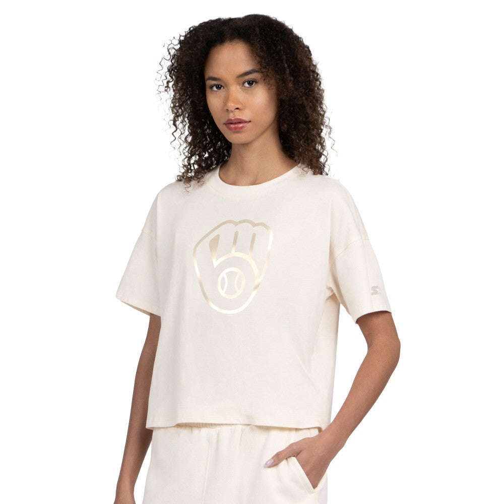 Milwaukee Brewers Starter Women's Pastels Boxy Cropped T-Shirt | MLB Sale