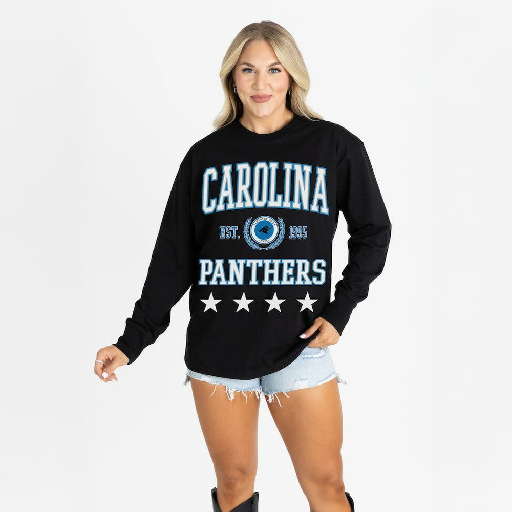 Carolina Panthers Gameday Couture Women's Oversized Everyday Star Long Sleeve T-Shirt