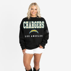 Los Angeles Chargers Gameday Couture Women's Oversized Level Up Black Label Premium Fleece Sweatshirt