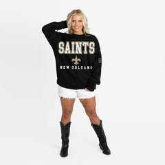 New Orleans Saints Gameday Couture Women's Oversized Level Up Black Label Premium Fleece Sweatshirt