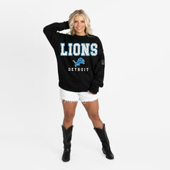 Detroit Lions Gameday Couture Women's Oversized Level Up Black Label Premium Fleece Sweatshirt
